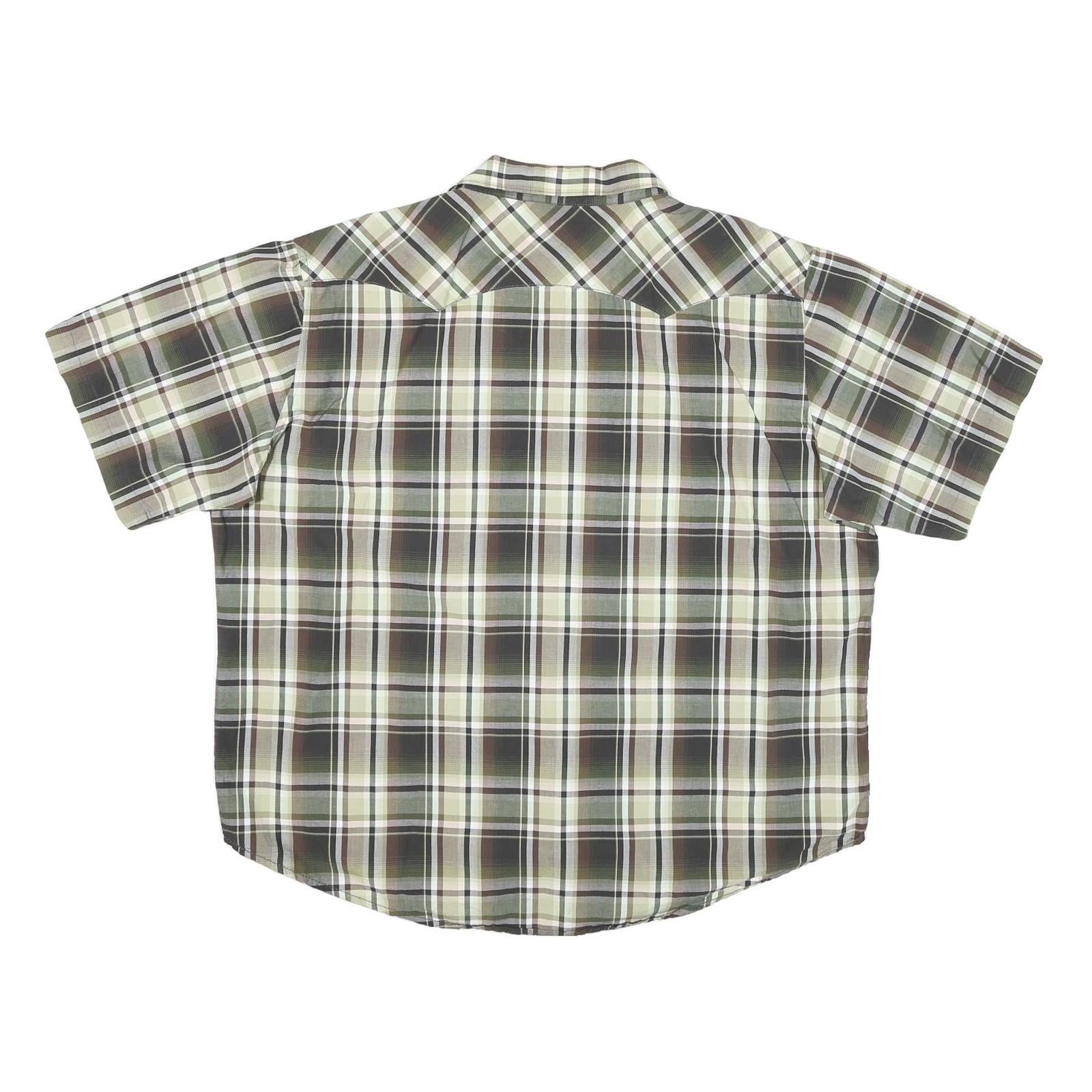 WRANGLER Mens Green & White Plaid Shirt 2XL Cotton Blend Casual Short Sleeve