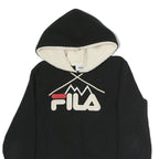 FILA Womens Black Cotton Hoodie S Sherpa Lined Drawstring Hood Pullover
