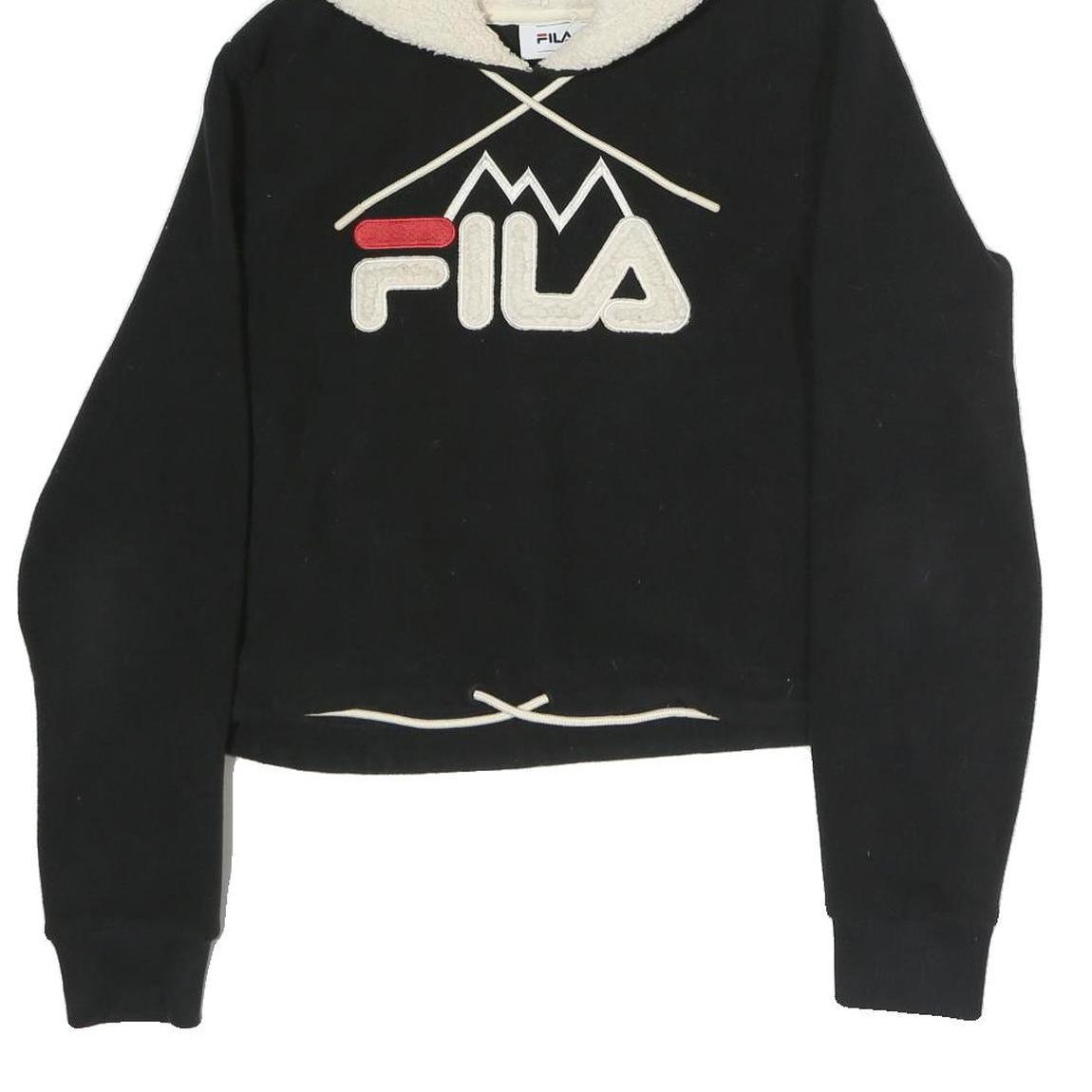 FILA Womens Black Cotton Hoodie S Sherpa Lined Drawstring Hood Pullover