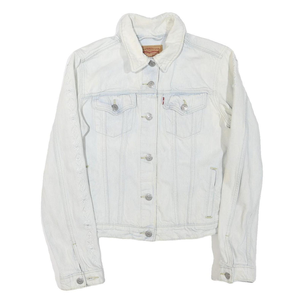 LEVI'S Womens White Denim Jacket L Cotton Blend Button Plain Classic Casual