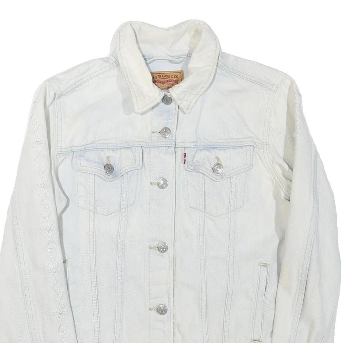 LEVI'S Womens White Denim Jacket L Cotton Blend Button Plain Classic Casual