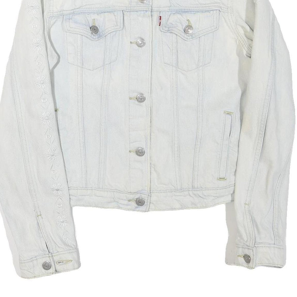 LEVI'S Womens White Denim Jacket L Cotton Blend Button Plain Classic Casual
