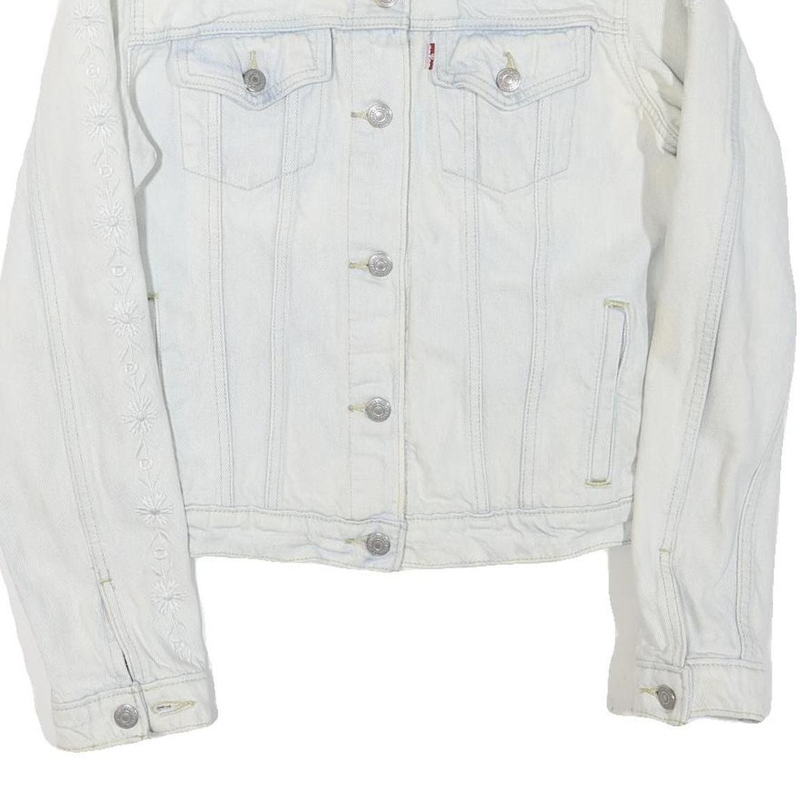 LEVI'S Womens White Denim Jacket L Cotton Blend Button Plain Classic Casual