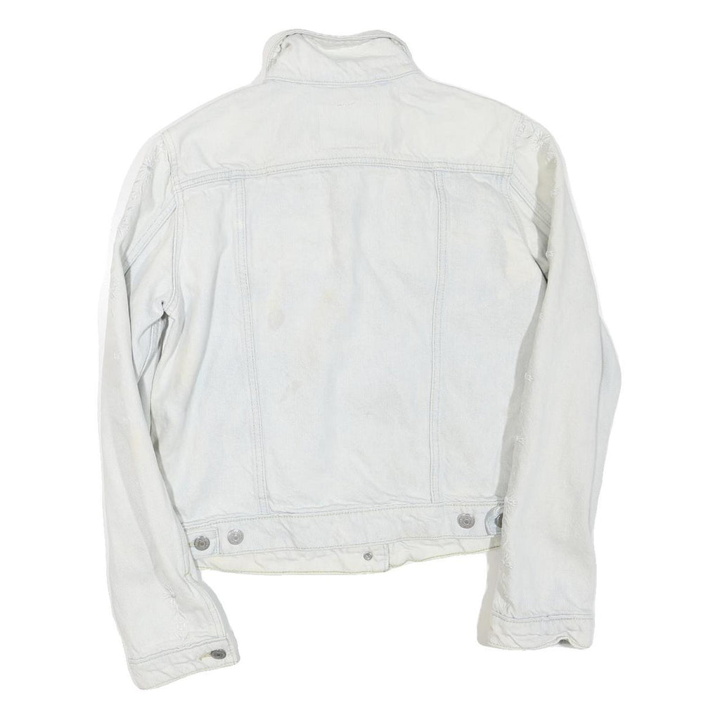 LEVI'S Womens White Denim Jacket L Cotton Blend Button Plain Classic Casual