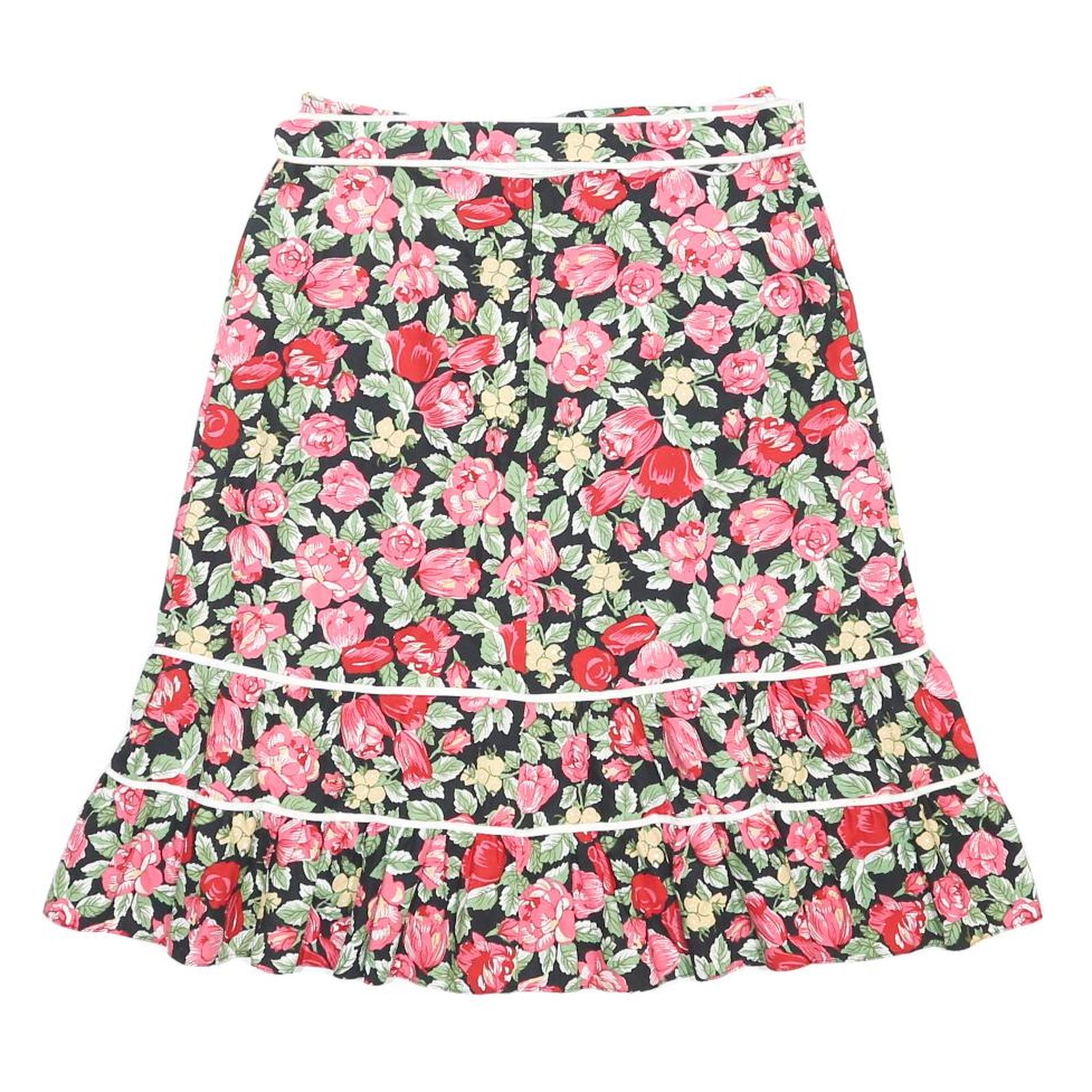 Womens Black Floral Cotton Blend Flare Knee Length Skirt M Summer Printed