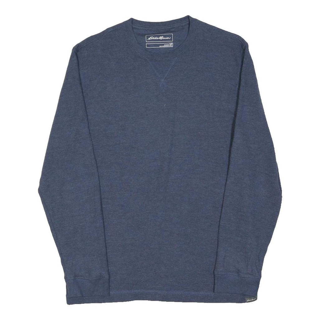 EDDIE BAUER Mens Blue Plain Crew Neck Basic Knit Jumper Size S Cotton Blend