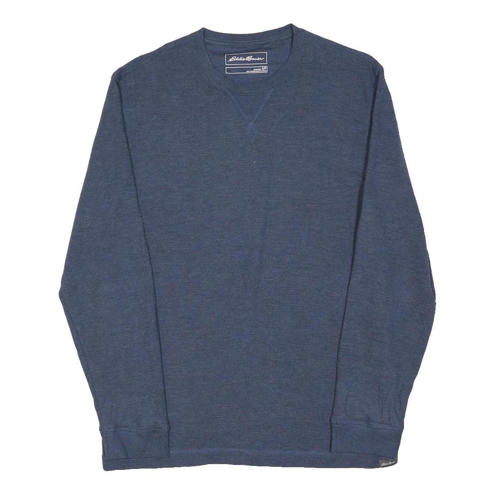 EDDIE BAUER Mens Blue Plain Crew Neck Basic Knit Jumper Size S Cotton Blend