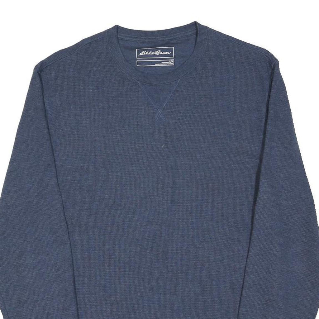 EDDIE BAUER Mens Blue Plain Crew Neck Basic Knit Jumper Size S Cotton Blend