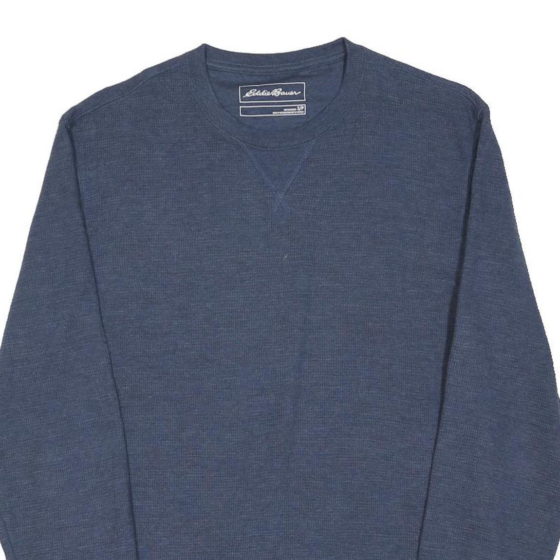 EDDIE BAUER Mens Blue Plain Crew Neck Basic Knit Jumper Size S Cotton Blend