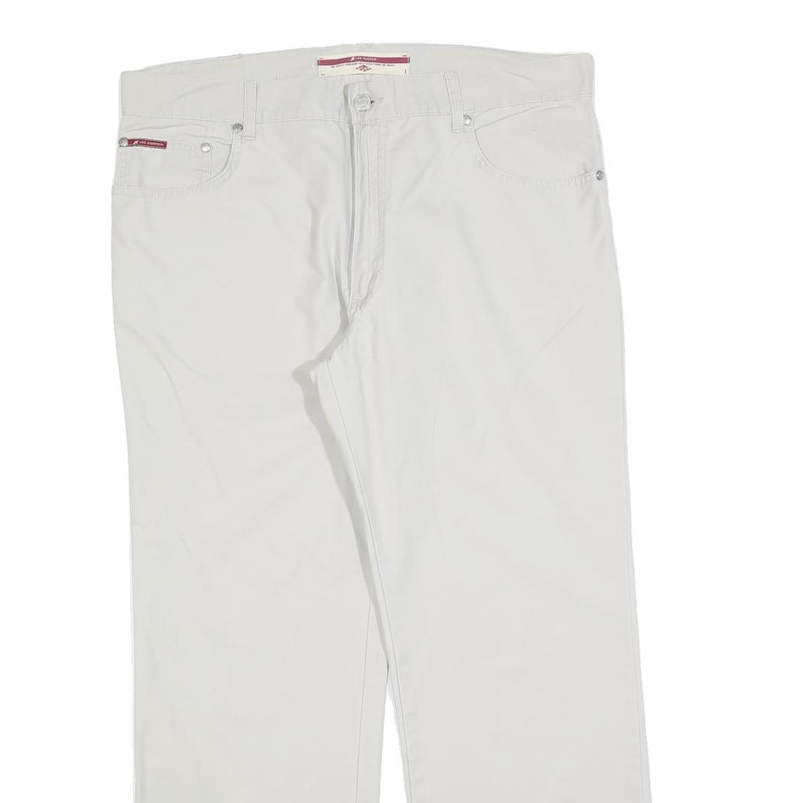 LEE COOPER Mens Cotton Blend White Regular Straight Trousers W36 L30 Classic Zip