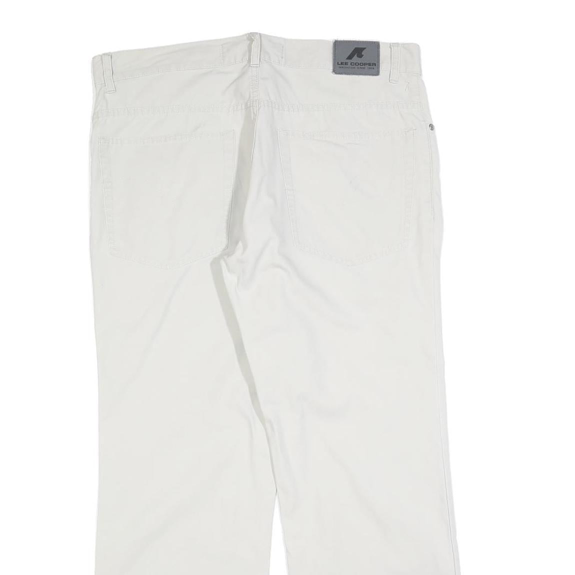 LEE COOPER Mens Cotton Blend White Regular Straight Trousers W36 L30 Classic Zip