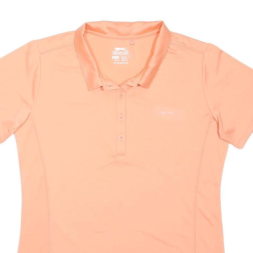 SLAZENGER Womens Peach Plain Short Sleeve Polo Shirt UK 14 Polyester Blend