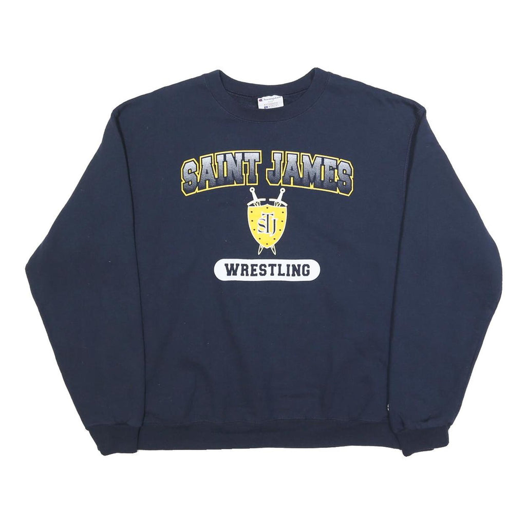 CHAMPION Mens Navy Blue Saint James Wrestling Crew Neck L Sweatshirt