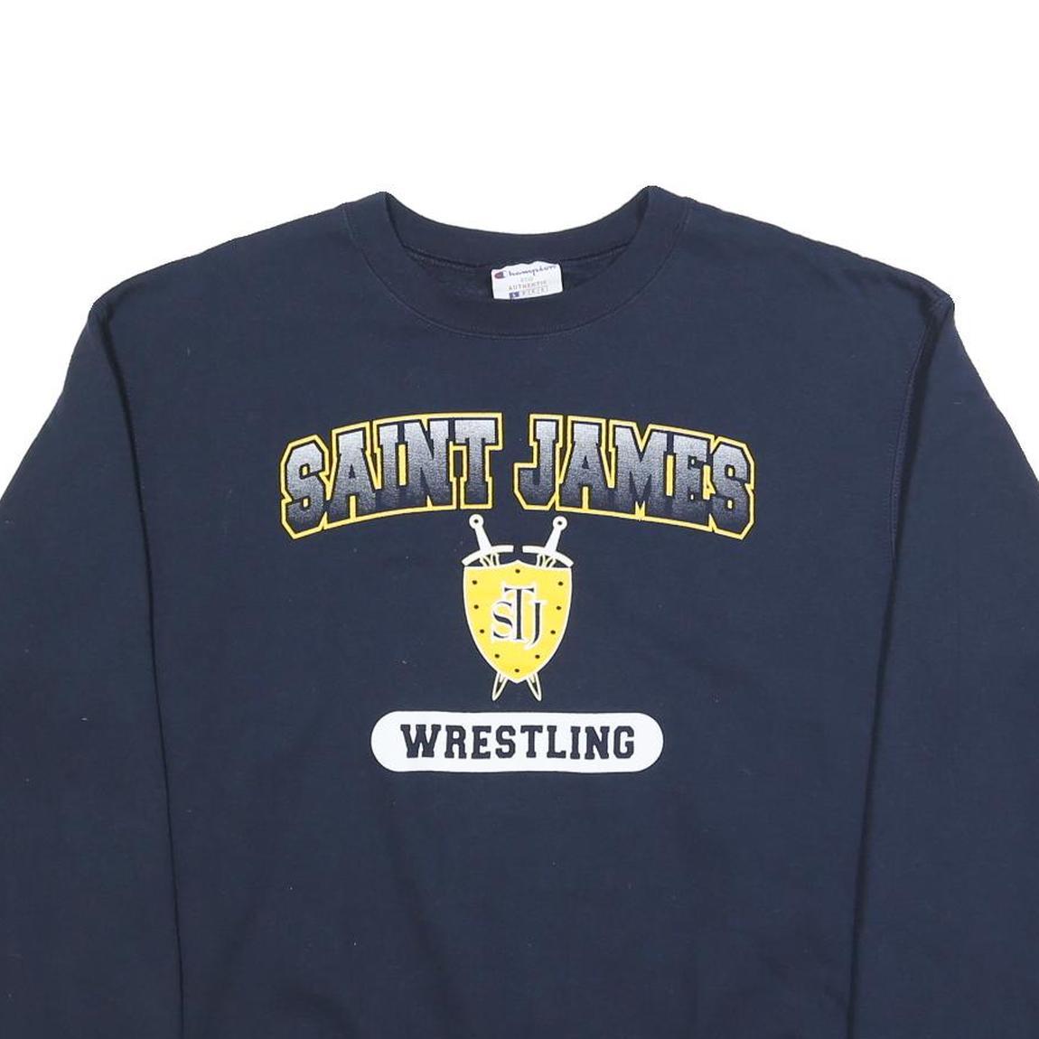 CHAMPION Mens Navy Blue Saint James Wrestling Crew Neck L Sweatshirt