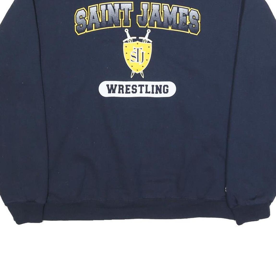 CHAMPION Mens Navy Blue Saint James Wrestling Crew Neck L Sweatshirt