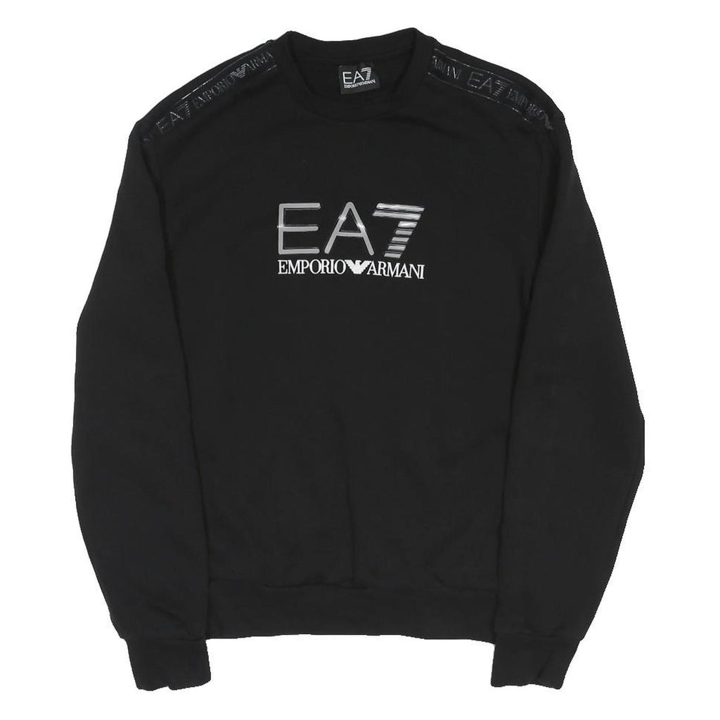 EA7 EMPORIO ARMANI Mens Black Pullover Crew Neck S Logo Tape Shoulder Sweatshirt