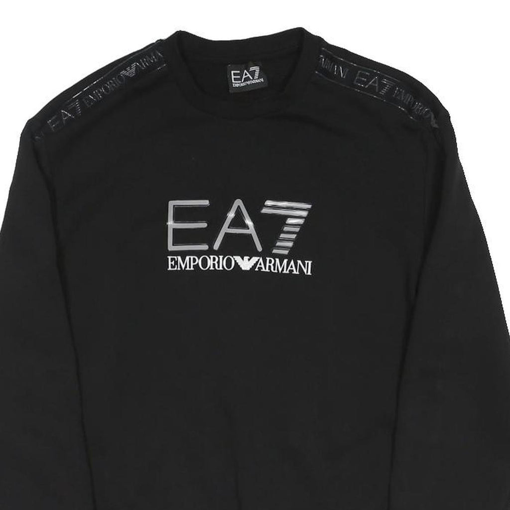 EA7 EMPORIO ARMANI Mens Black Pullover Crew Neck S Logo Tape Shoulder Sweatshirt