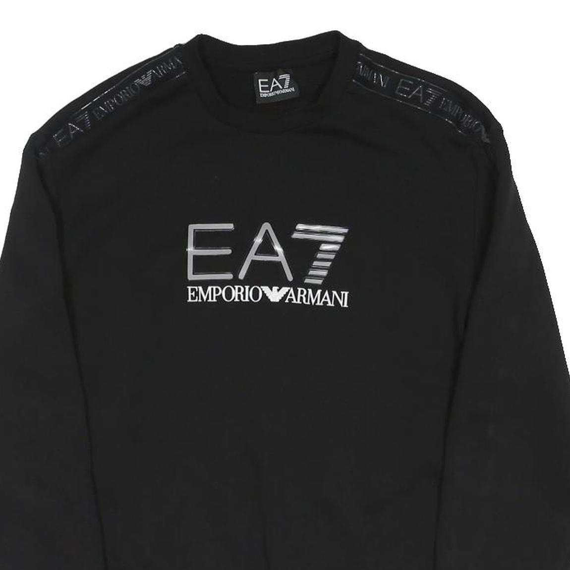 EA7 EMPORIO ARMANI Mens Black Pullover Crew Neck S Logo Tape Shoulder Sweatshirt