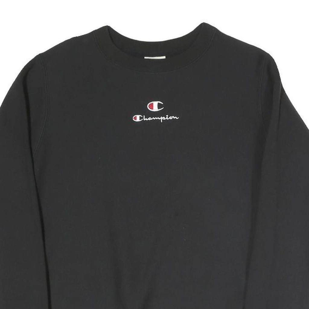 CHAMPION Mens Black Crew Neck XS Cotton Blend Pullover Sweatshirt Embroidered