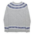 TALBOTS Womens Grey Blue Patterned Wool Blend Cardigan Round Neck Tight Knit M
