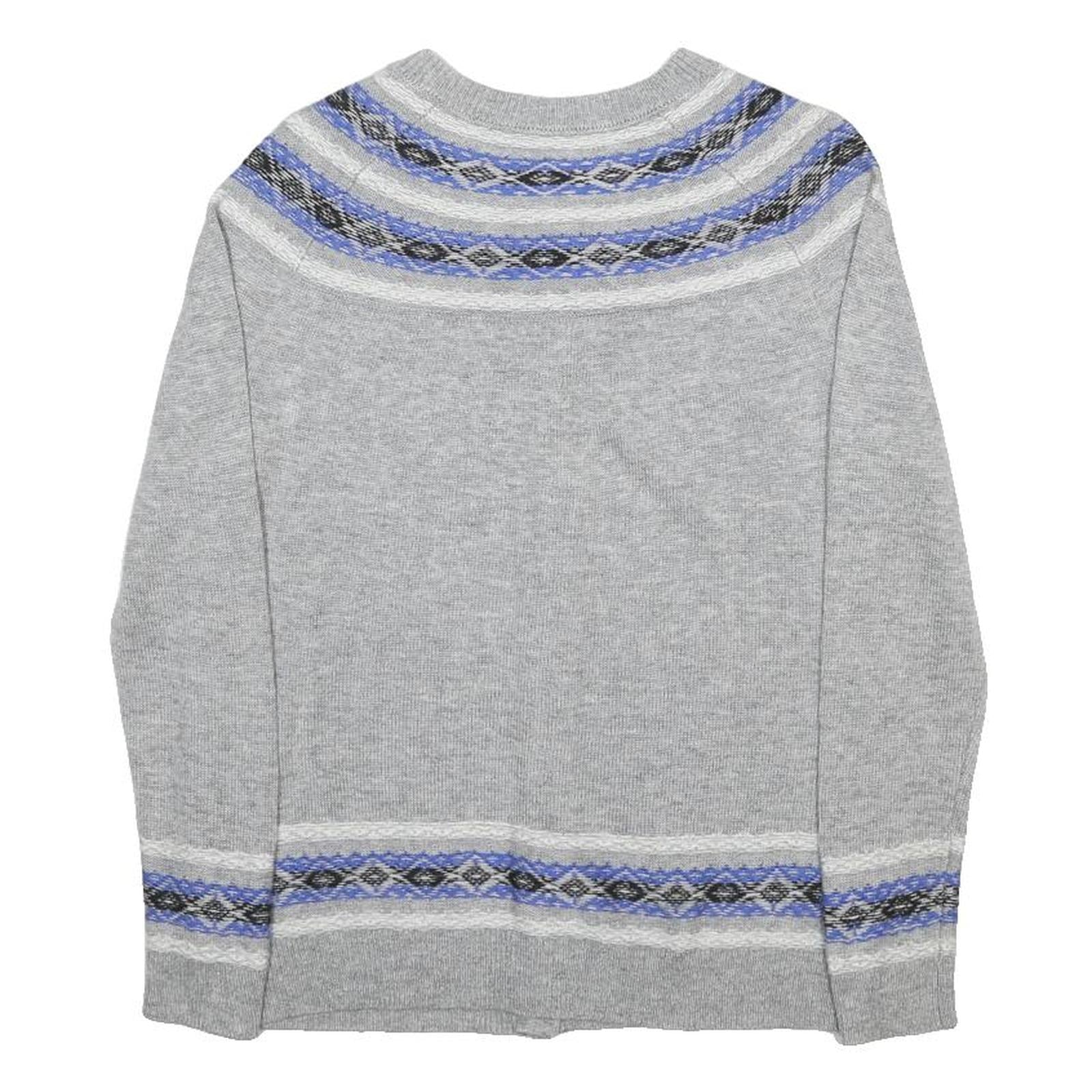 TALBOTS Womens Grey Blue Patterned Wool Blend Cardigan Round Neck Tight Knit M
