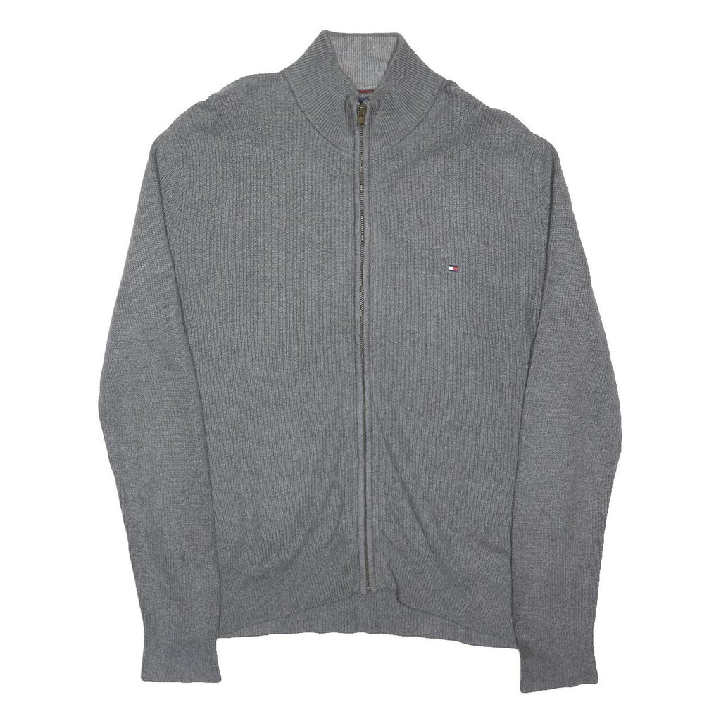TOMMY HILFIGER Mens Grey Cotton Blend Zip Jacket S Knit Casual Lightweight