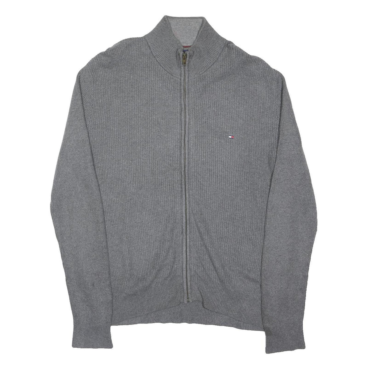 TOMMY HILFIGER Mens Grey Cotton Blend Zip Jacket S Knit Casual Lightweight