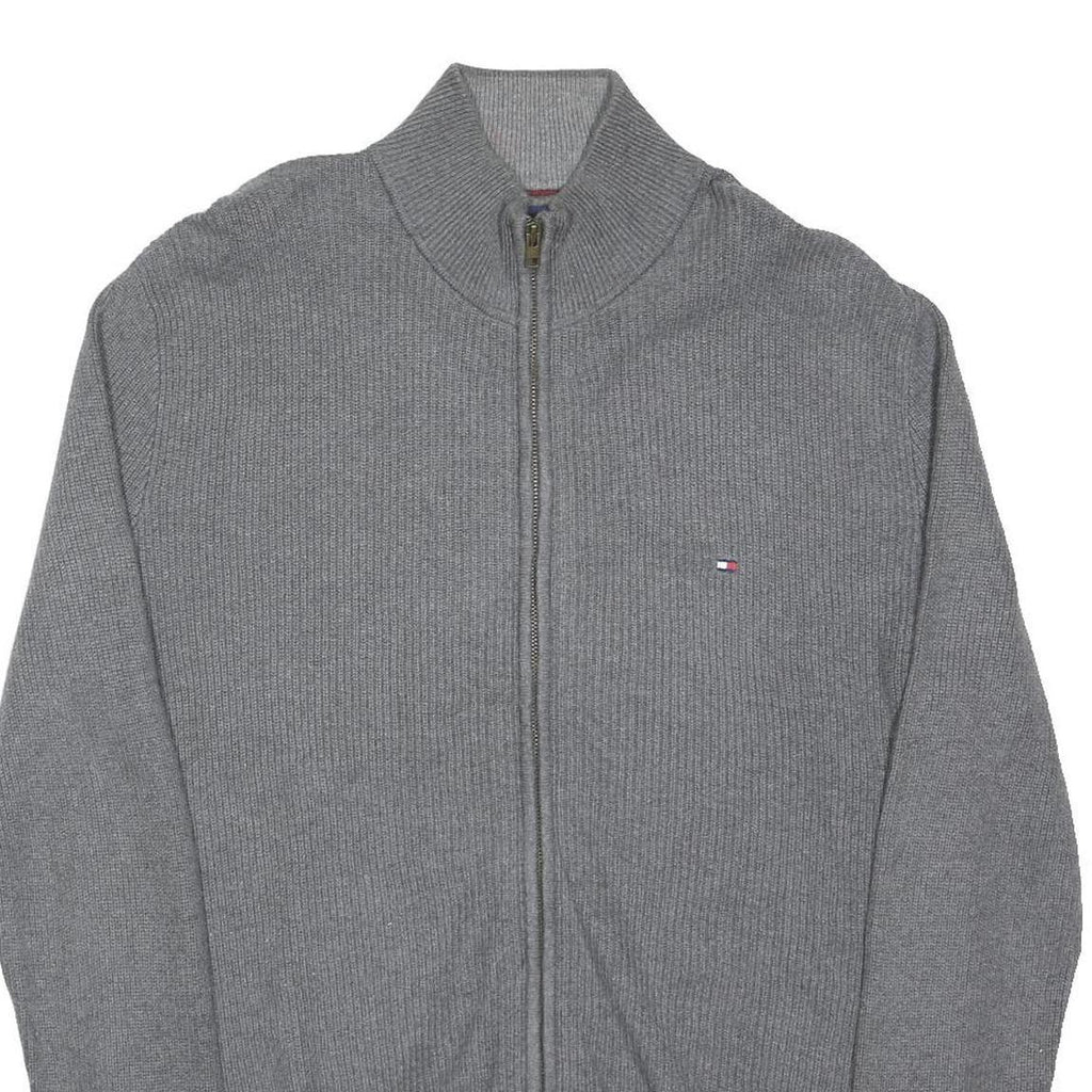 TOMMY HILFIGER Mens Grey Cotton Blend Zip Jacket S Knit Casual Lightweight