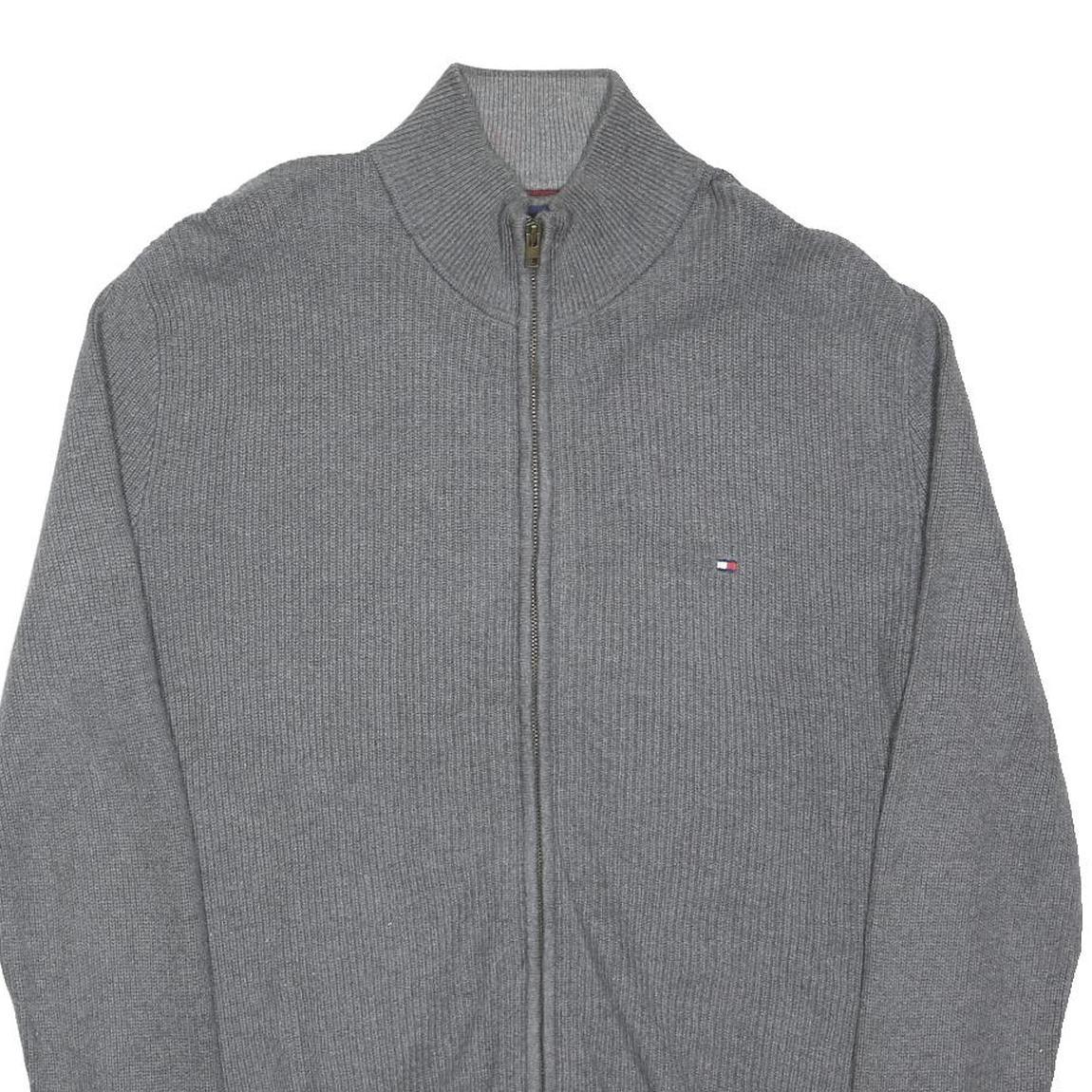 TOMMY HILFIGER Mens Grey Cotton Blend Zip Jacket S Knit Casual Lightweight