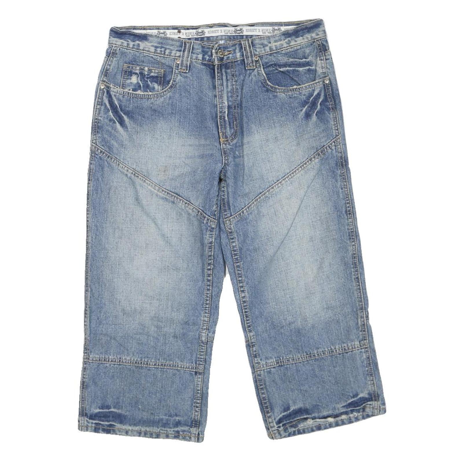 Mens Denim Blue Casual Cotton Blend Shorts M W32 Relaxed Fit Pockets