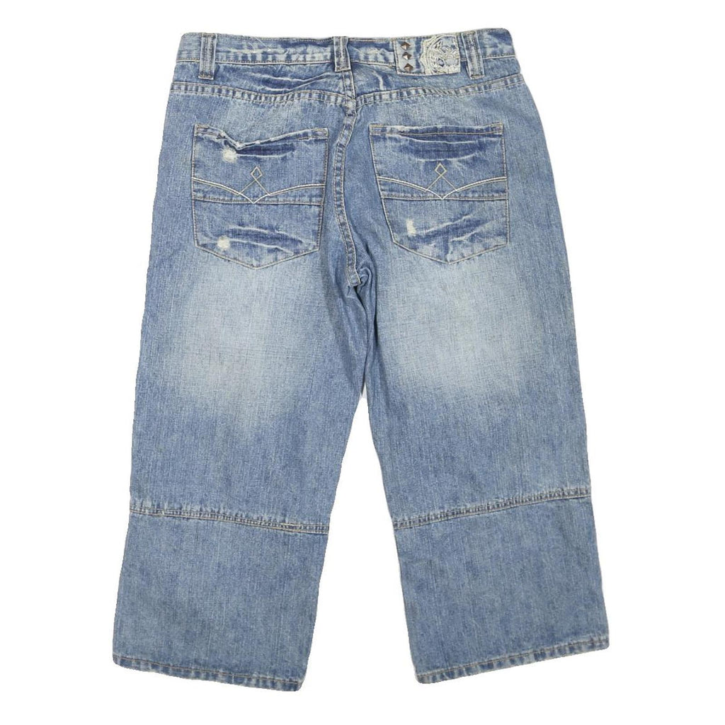 Mens Denim Blue Casual Cotton Blend Shorts M W32 Relaxed Fit Pockets