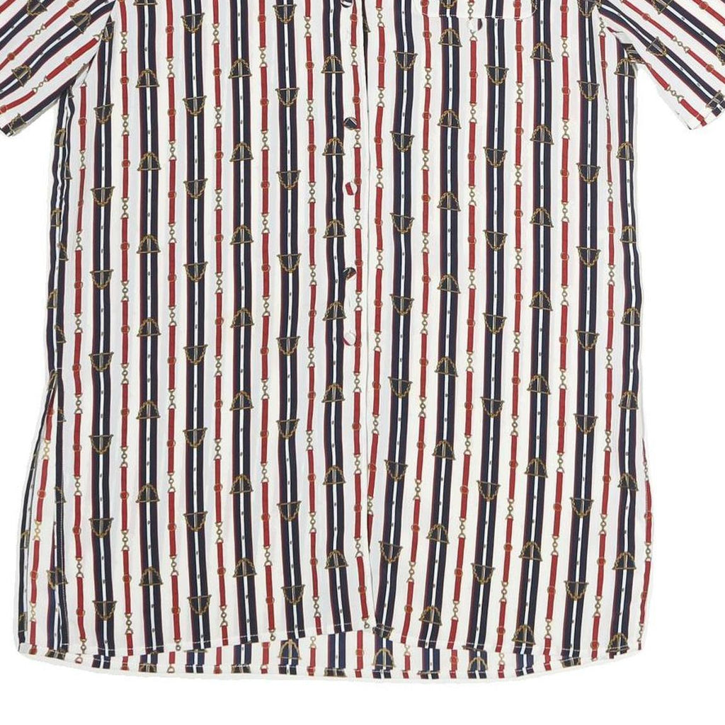 CHRISTIE JILL Womens White Blue & Red Printed Short Sleeve V-Neck Top M Stylish