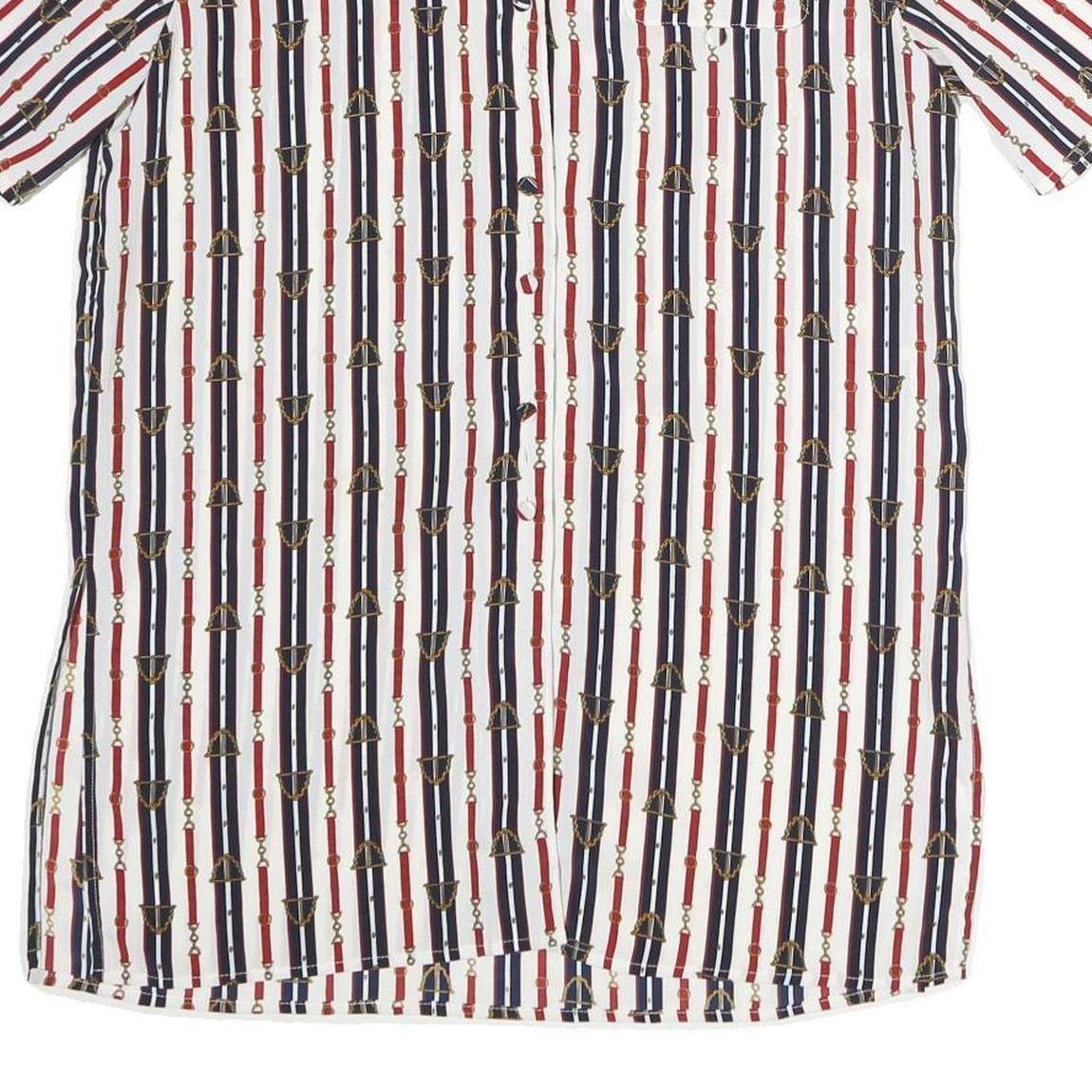 CHRISTIE JILL Womens White Blue & Red Printed Short Sleeve V-Neck Top M Stylish