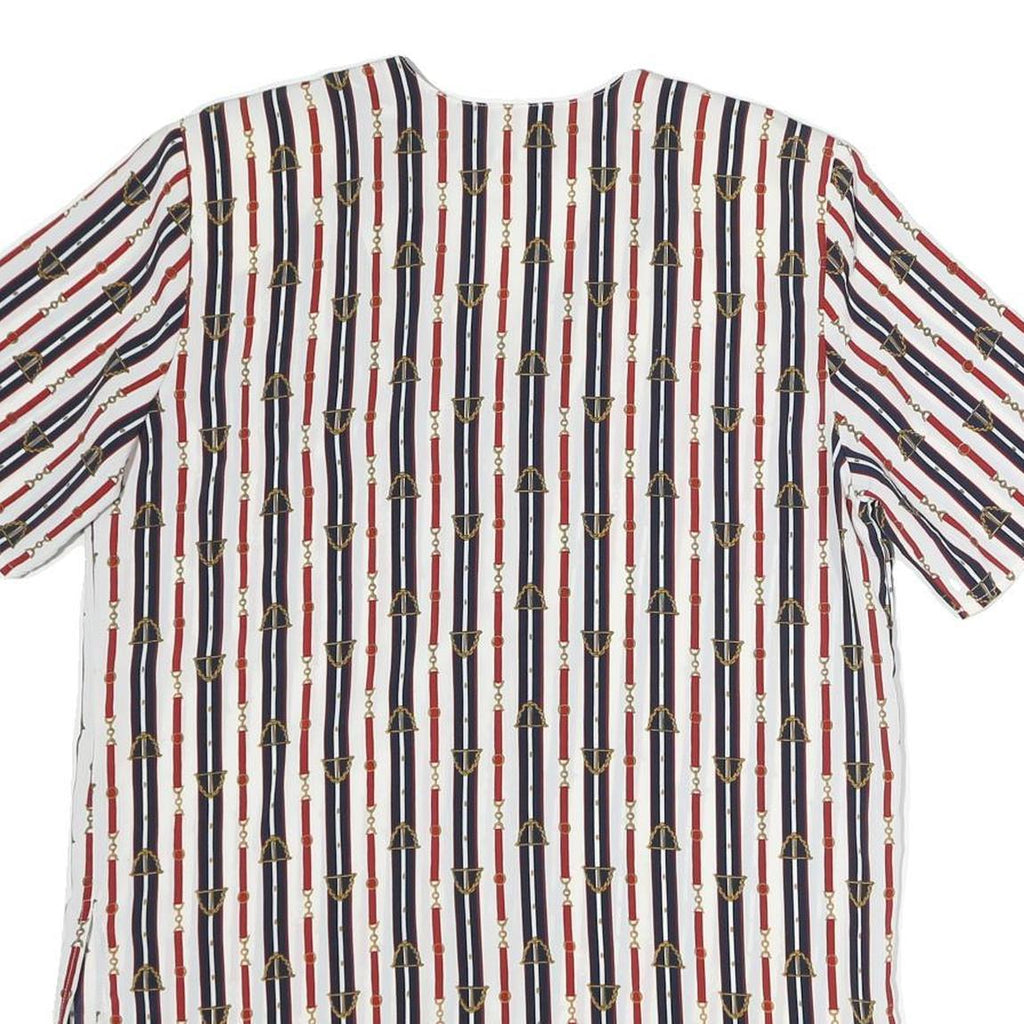 CHRISTIE JILL Womens White Blue & Red Printed Short Sleeve V-Neck Top M Stylish