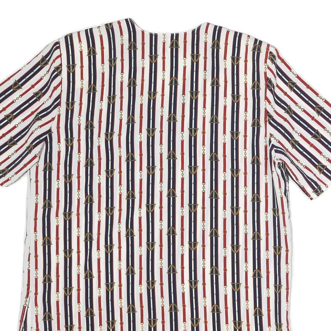 CHRISTIE JILL Womens White Blue & Red Printed Short Sleeve V-Neck Top M Stylish