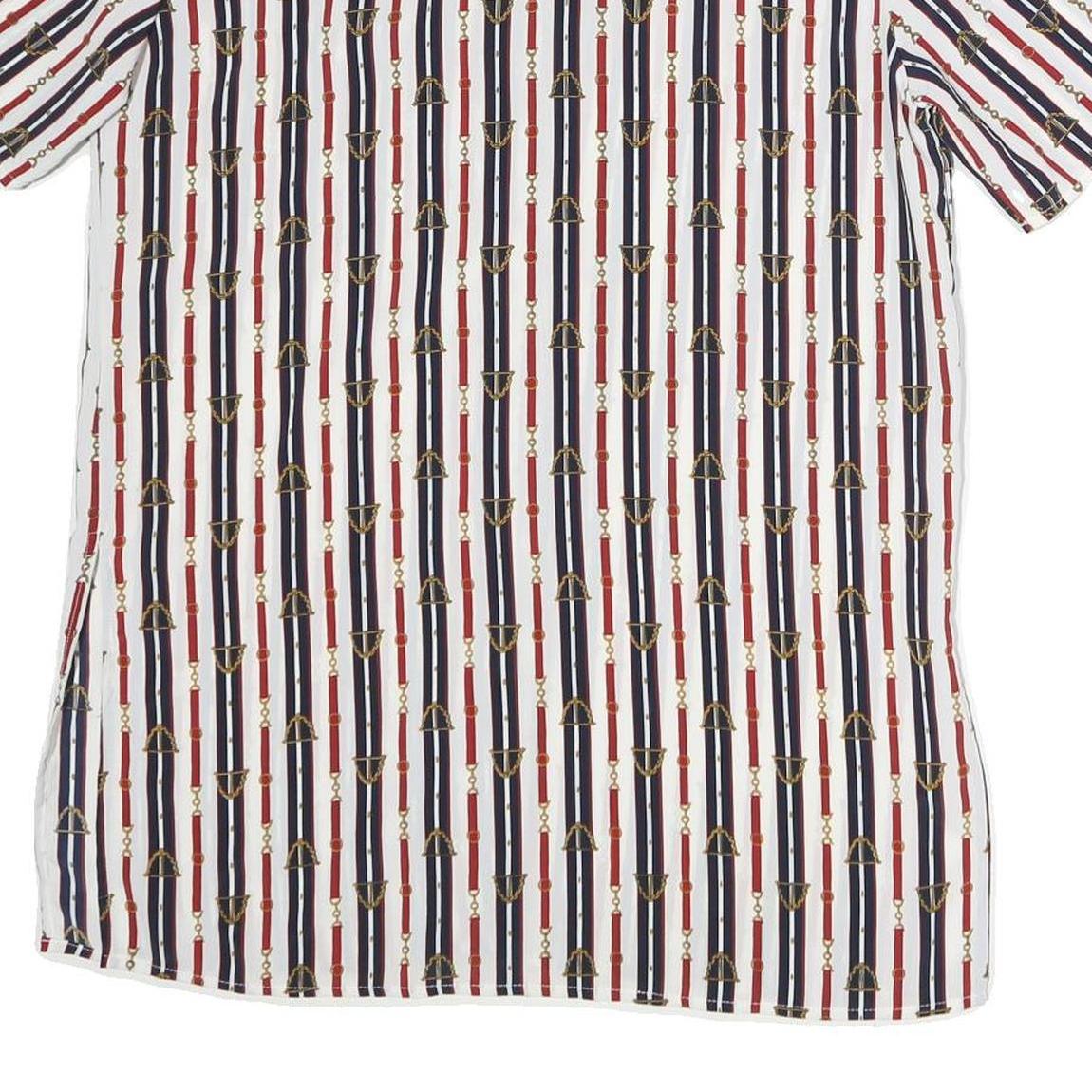 CHRISTIE JILL Womens White Blue & Red Printed Short Sleeve V-Neck Top M Stylish