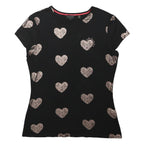 TED BAKER Womens Black T-Shirt UK 4 Short Sleeve Round Neck Heart Print