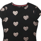 TED BAKER Womens Black T-Shirt UK 4 Short Sleeve Round Neck Heart Print