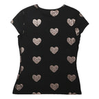 TED BAKER Womens Black T-Shirt UK 4 Short Sleeve Round Neck Heart Print