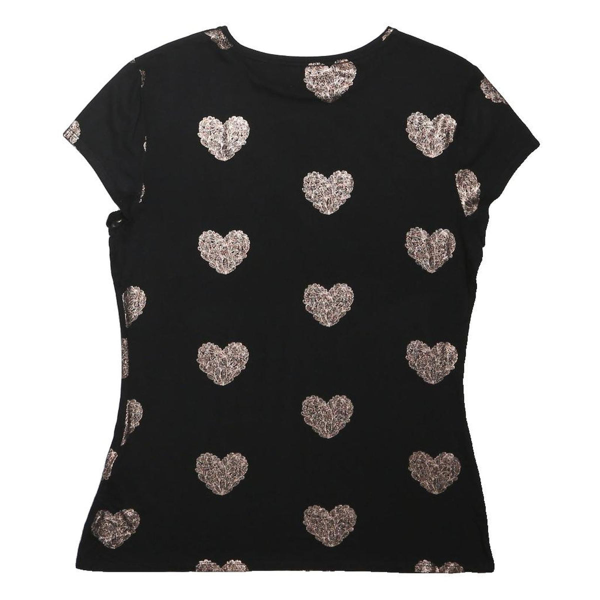 TED BAKER Womens Black T-Shirt UK 4 Short Sleeve Round Neck Heart Print