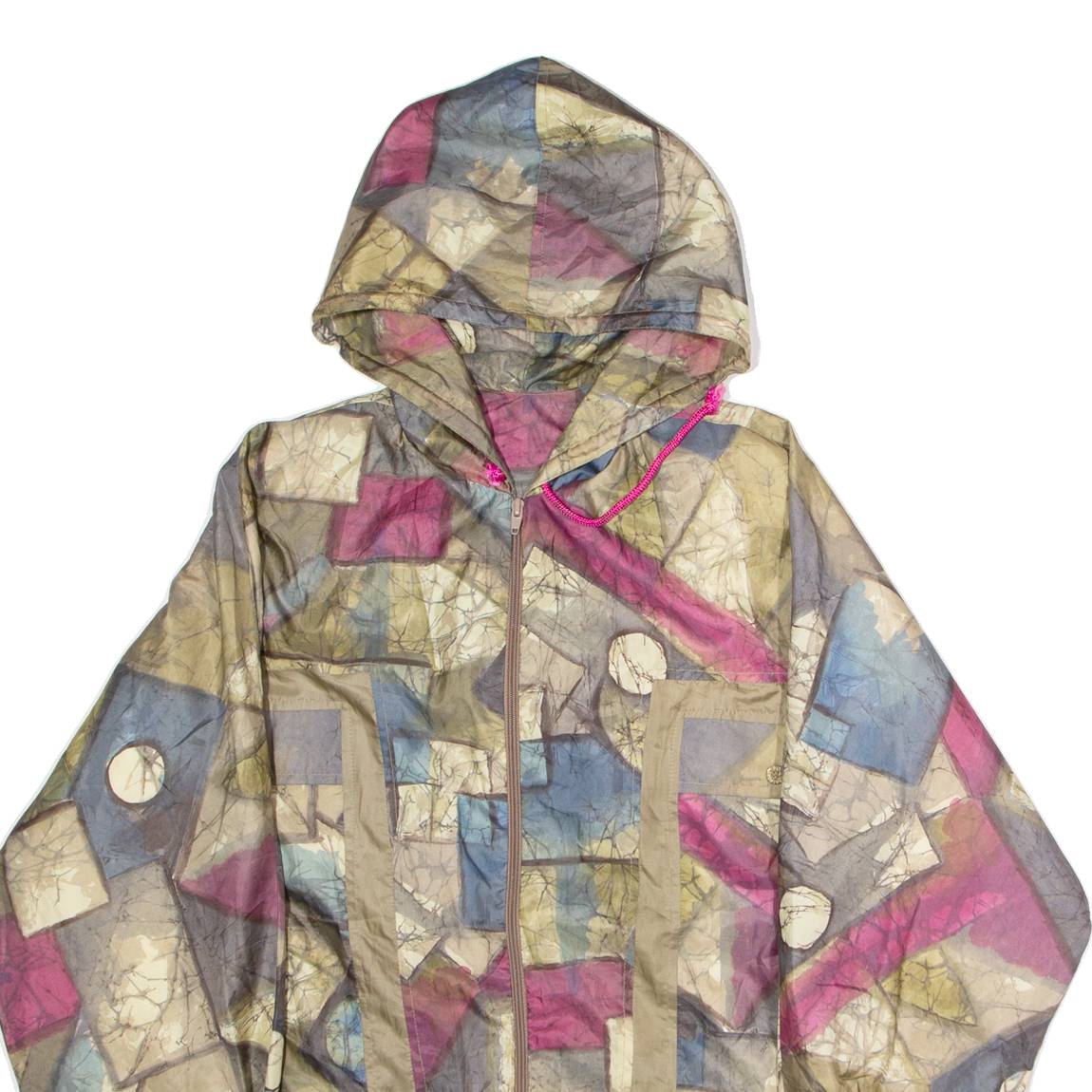 ULTRASPORT Womens Coat Brown 90s Hooded Crazy Pattern L