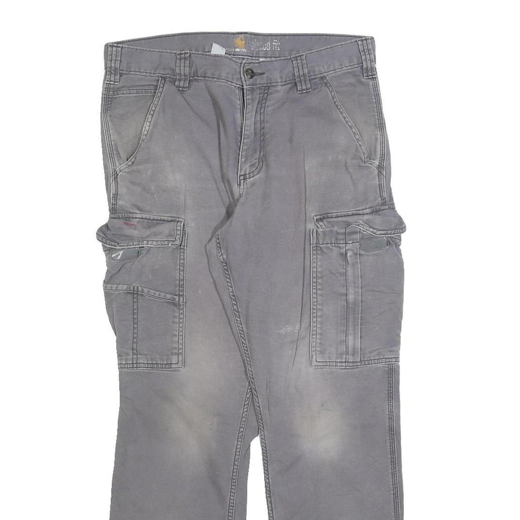 CARHARTT Mens Cotton Blend Grey Relaxed Cargo Trousers W31 L30 Workwear