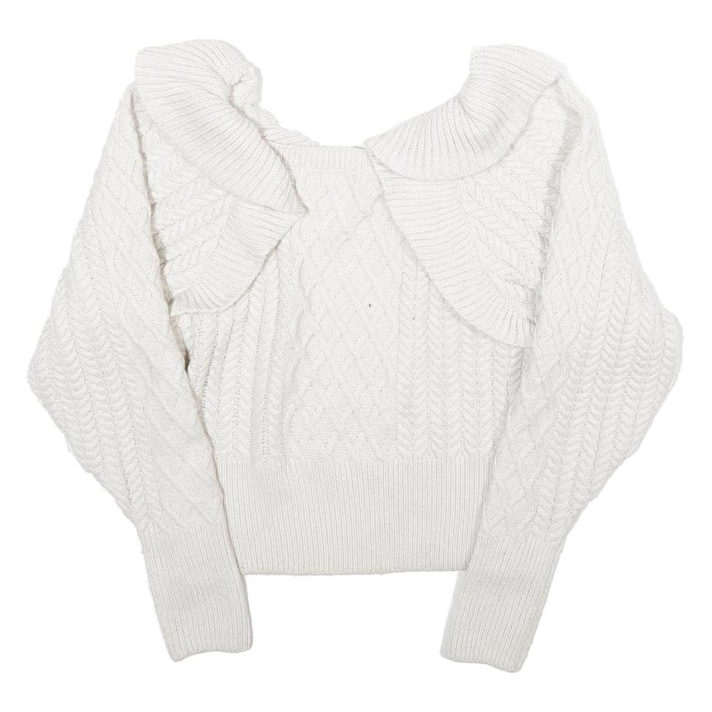 H&M Womens White Plain Chunky Knit Roll Neck Jumper S Winter Knitwear