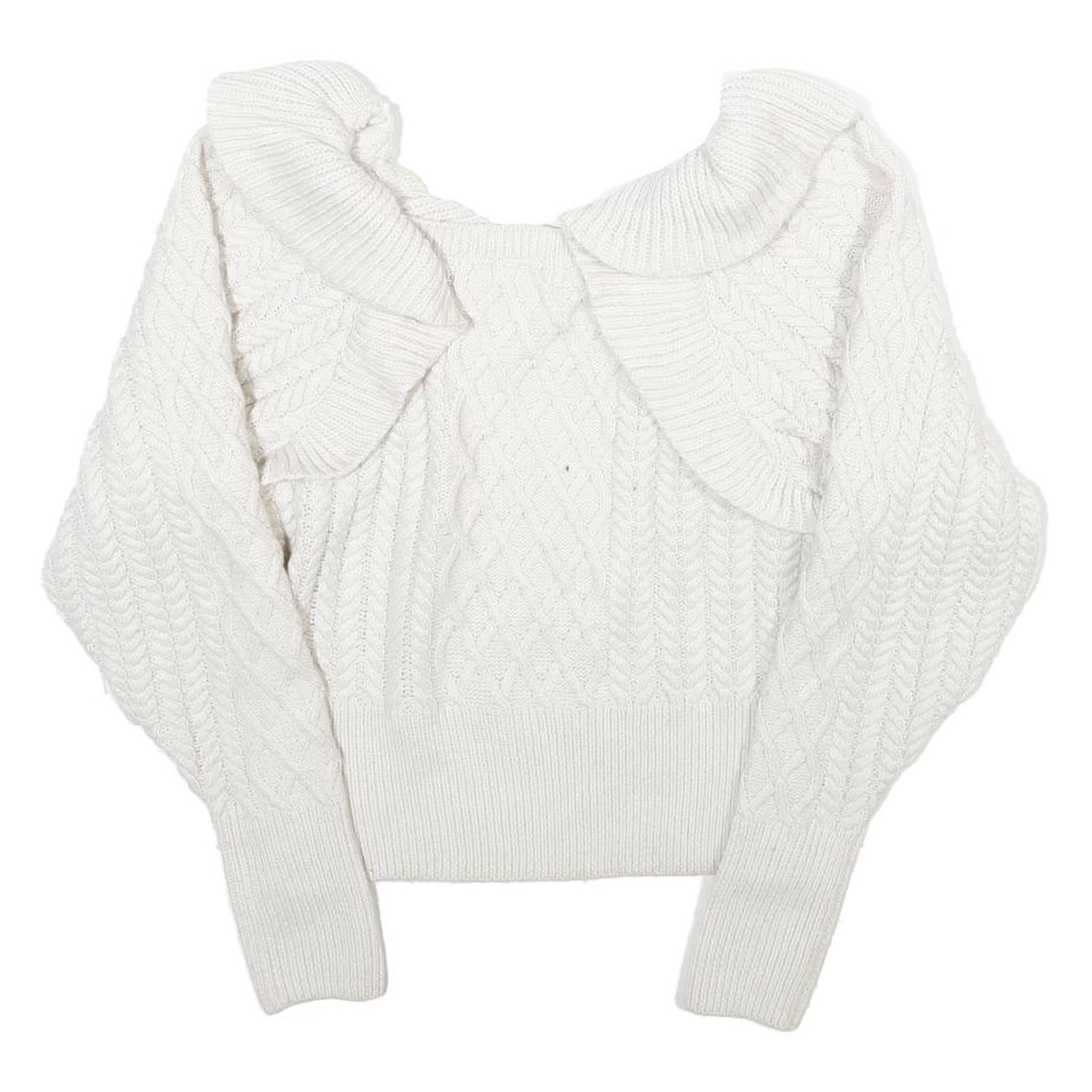 H&M Womens White Plain Chunky Knit Roll Neck Jumper S Winter Knitwear