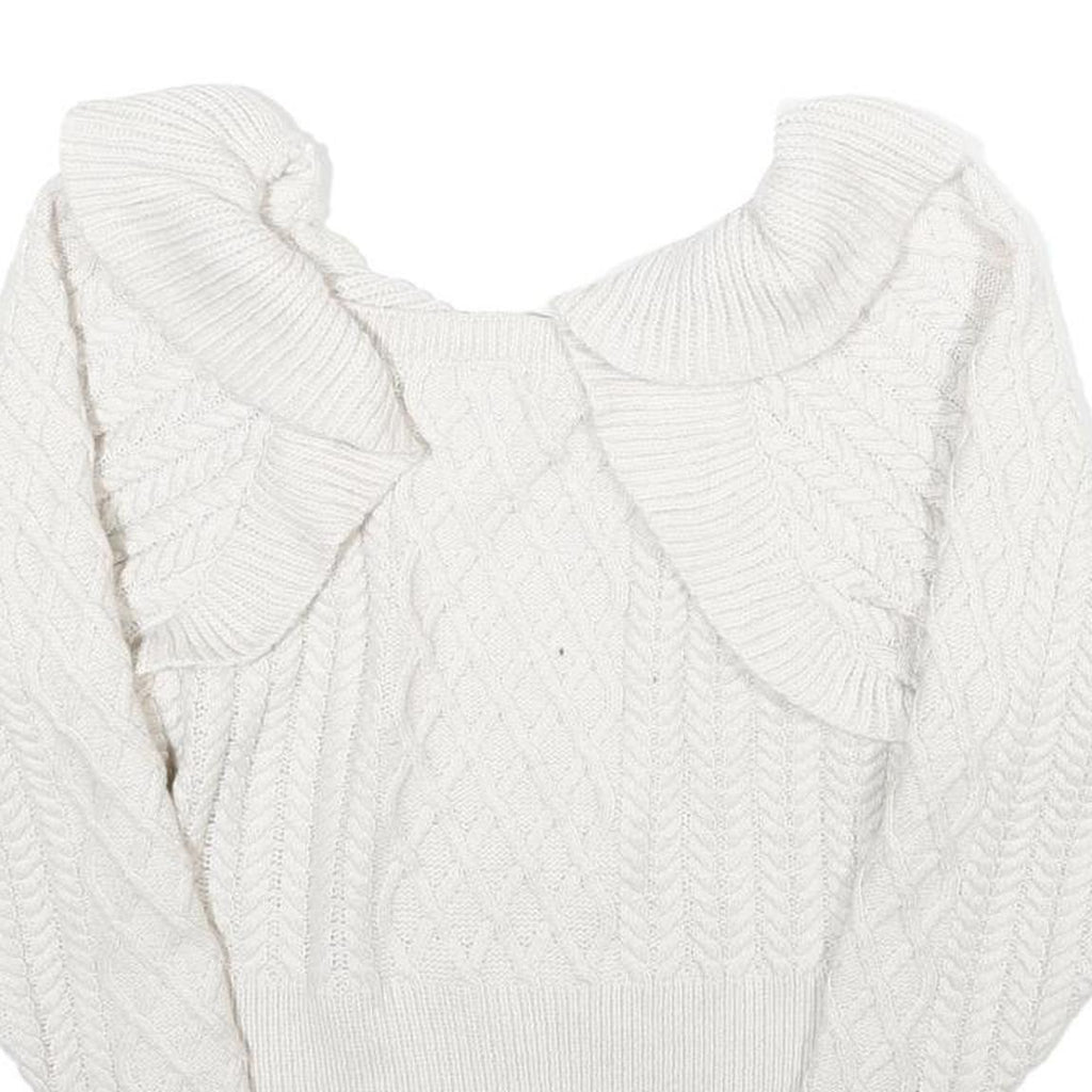 H&M Womens White Plain Chunky Knit Roll Neck Jumper S Winter Knitwear