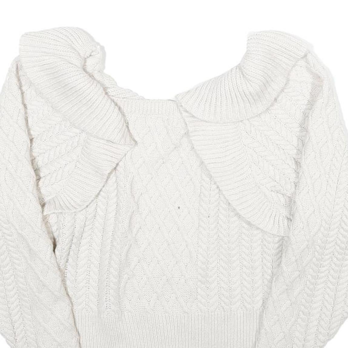 H&M Womens White Plain Chunky Knit Roll Neck Jumper S Winter Knitwear