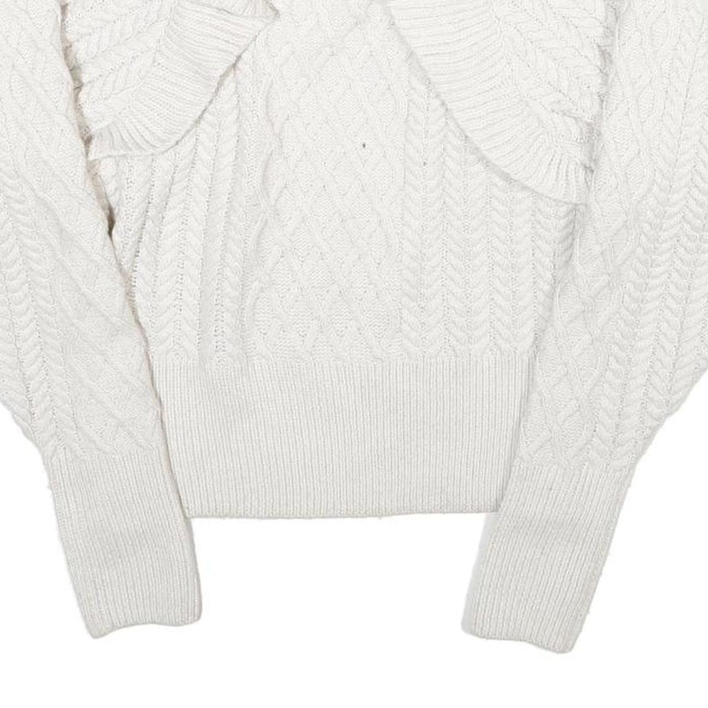 H&M Womens White Plain Chunky Knit Roll Neck Jumper S Winter Knitwear