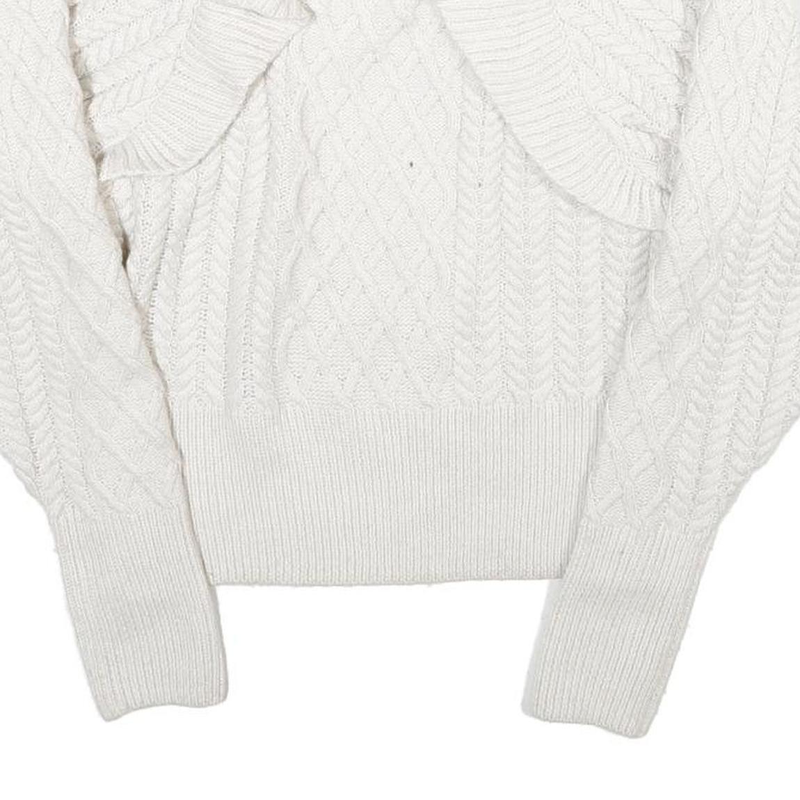 H&M Womens White Plain Chunky Knit Roll Neck Jumper S Winter Knitwear