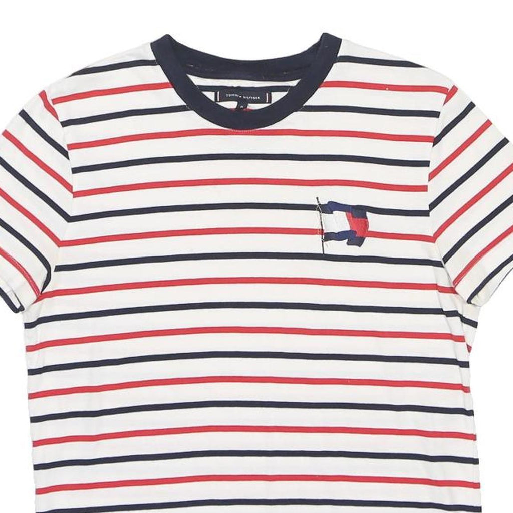 TOMMY HILFIGER Womens White Red & Navy Striped Graphic T-Shirt M Short Sleeve