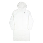 NIKE Mens White Long Sleeve Zip Up Puffer Jacket S Polyester Lightweight Hooded